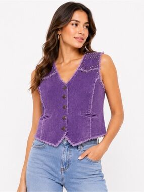 Cousin Couture Size Large Purple Corduroy Studded‎ Button-Front Vest